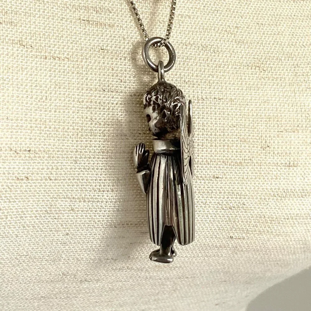 VTG Sterling Silver 925 Mexico Celia Harms Articulating Angel Pendant Necklace